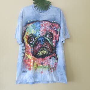 THE MOUNTAIN Tie Dye Pug Dog T Shirt Size M Puppy Dog Cotton Blue/Multicolor